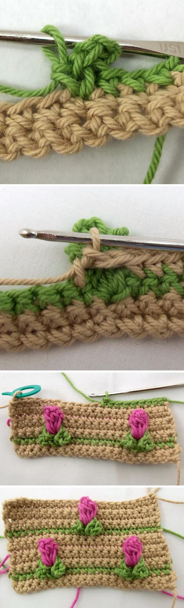The crochet rosebud flower stitch