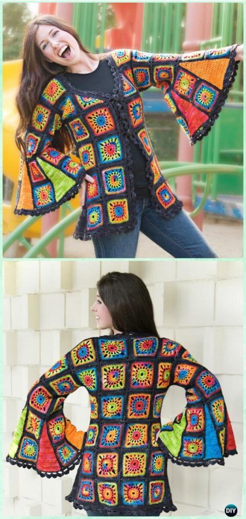 15 Crochet Granny Square Jacket Cardigan Free Pattern