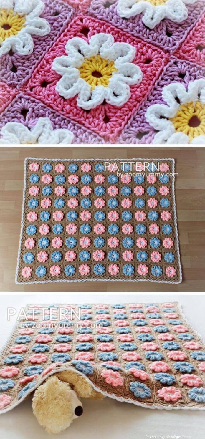 15 Crochet Flower Blanket Free Patterns & Instructions (With Pictures)