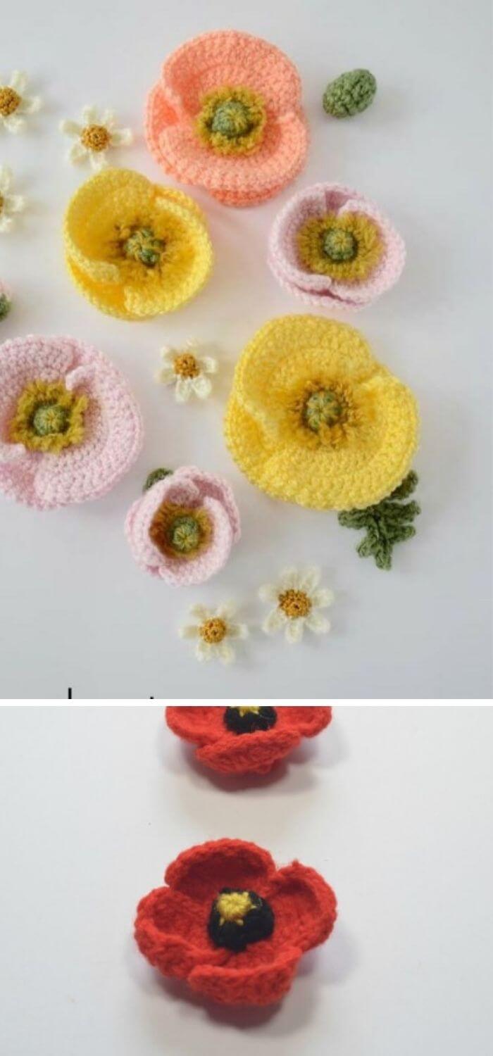 15 Best Crochet Poppy Flower Free Patterns & Instructions