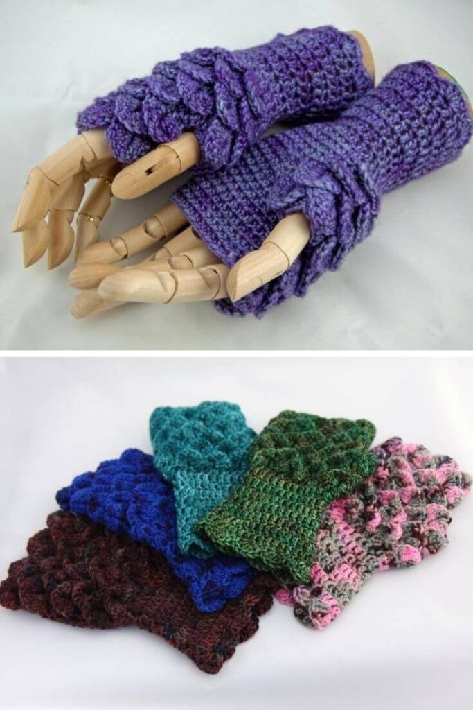 15 Best Crochet Dragon Scale Crocodile Stitch Gloves Fingerless Patterns