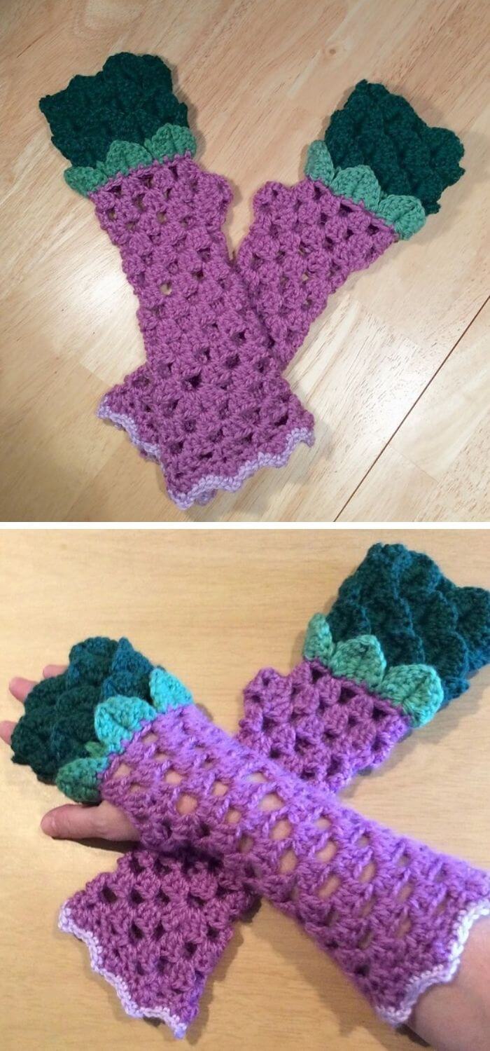15 Best Crochet Dragon Scale Crocodile Stitch Gloves Fingerless Patterns